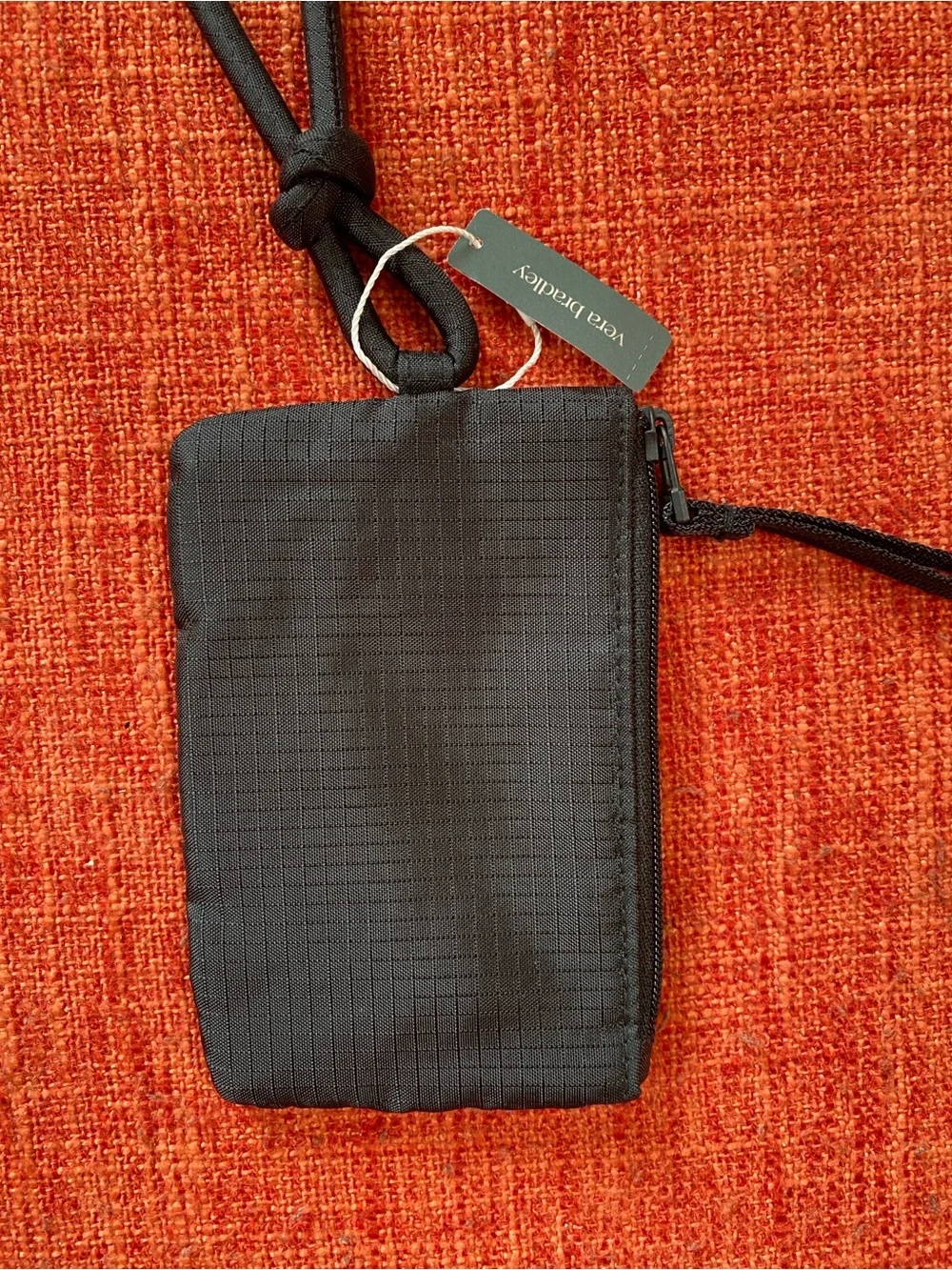 NWT Vera Bradley Nylon Black ID Zip Card Pouch Lanyard